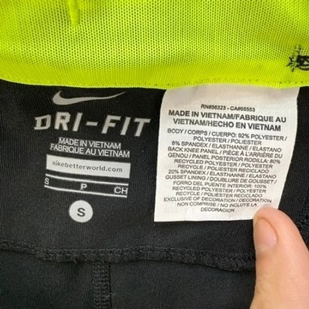 Nike Running Leggings Dri-FIT Crop Tight Fit Small Black Yellow Neon Athletic